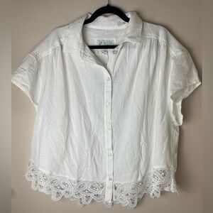 American Eagle Crochet Button Down Top Size Large Linen Blend Womens White Boho